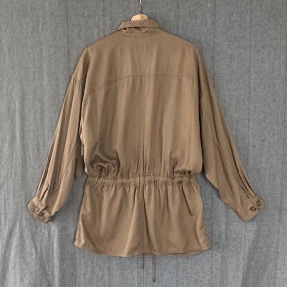 80s Vintage Lizwear Khaki Tan 100% Rayon Multi Pocket Safari Light Weight Jacket - Picture 3 of 14